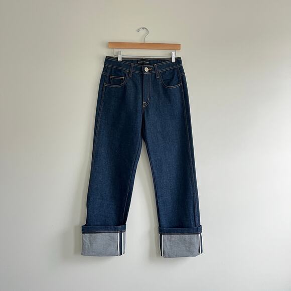 Brandon Maxwell Bella Cuffed Denim Mount Vernon Jeans in Rigid Wash Size 27